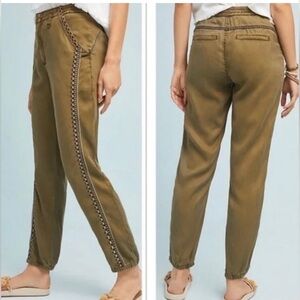 Anthropologie Embroidered Jogger Pants Green Boho size small